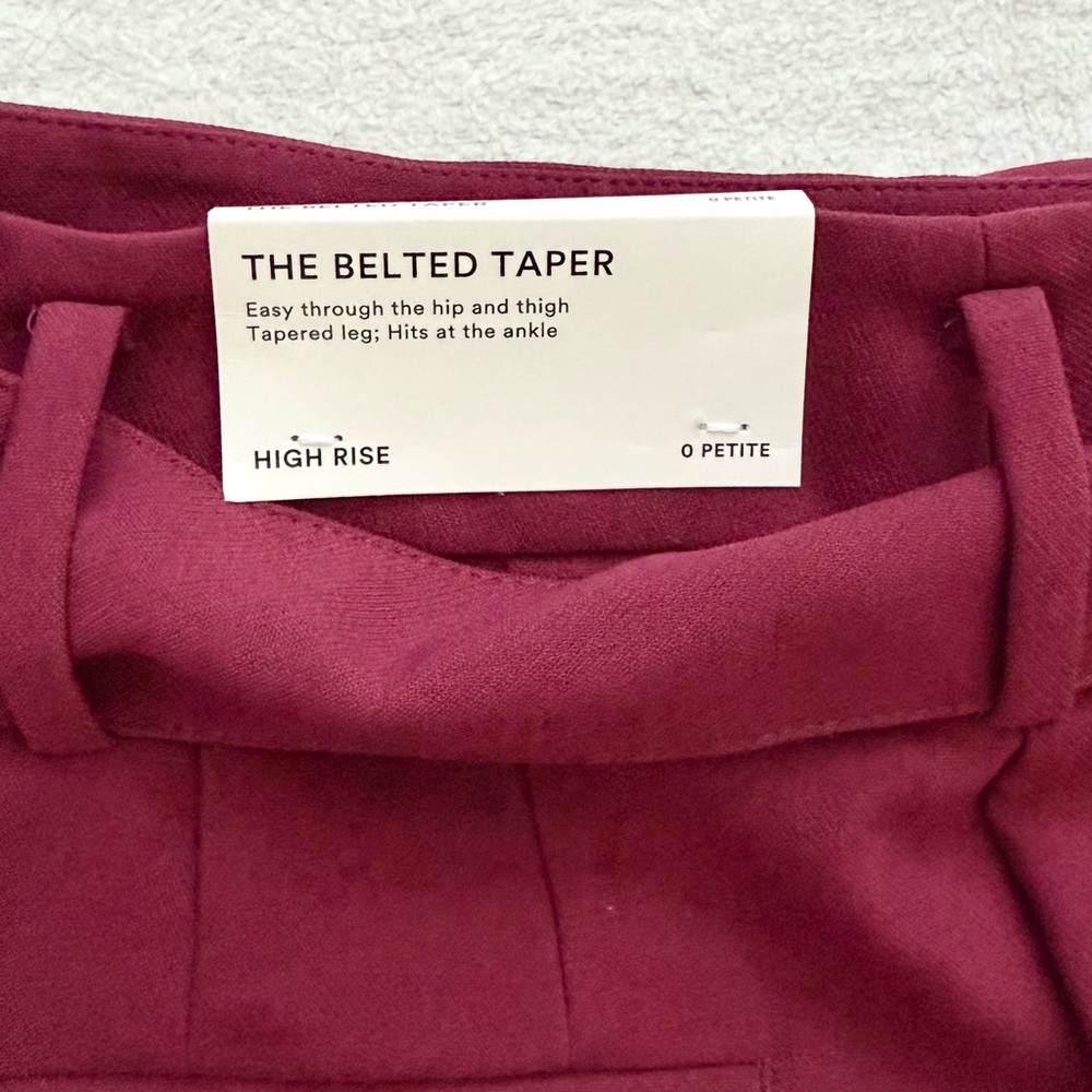 NWT Ann Taylor Petite Belted High Rise Tapered Pants Burgundy Size 0P - Picture 8 of 10